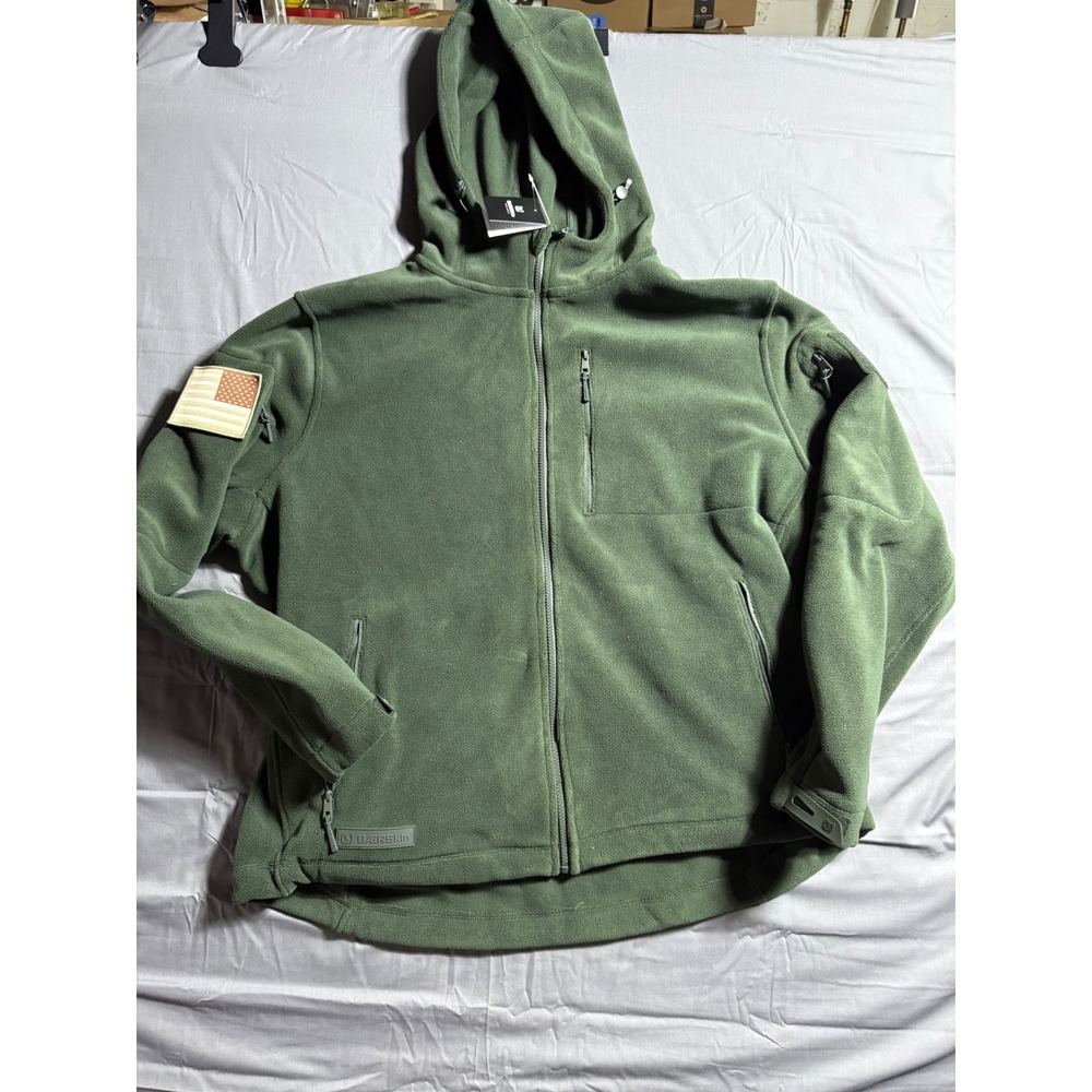 Baerskin Tactical Hoodie Mens XL Green New Fleece Jacket American Flag Patch